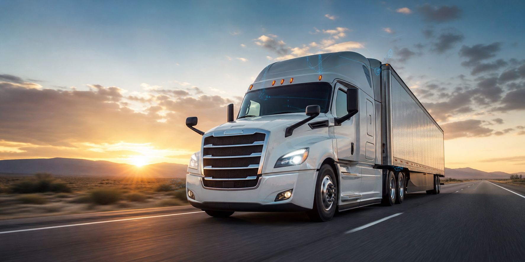 Semi truck on the highway with a premium ELD and telematics feel